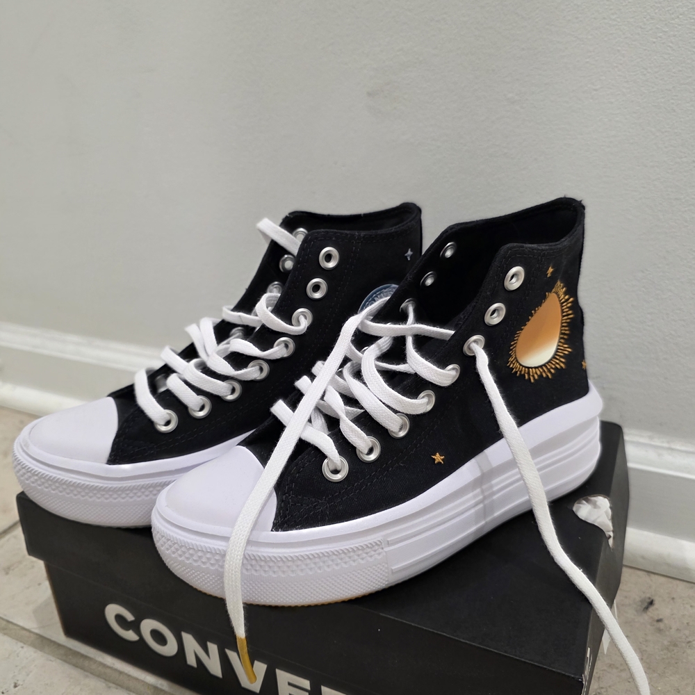 Converse Black High-Top Sneakers with Sun Design